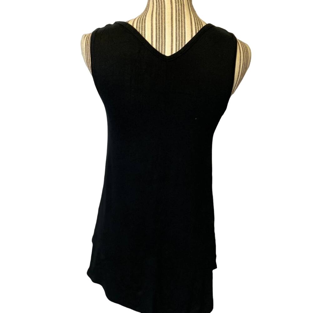 Luxe Black Asymmetrical Hem Sleeveless Long Tank Tunic Top Women Sz Large - Picture 2 of 7